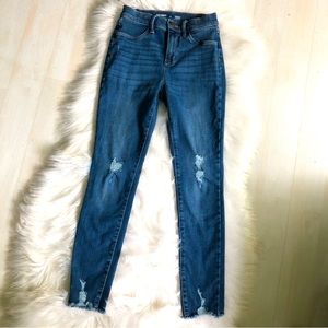 Old Navy Dark Wash High Waisted Distressed Rockstar Zippered Stretch Jeggings 14